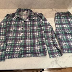 Euro Flannel Cotton Scandinavian Pattern Green Blue Kids Pajama Set Size 10